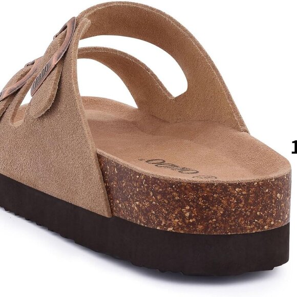 Women Suede Sandals Cork Footbed Summer Slides Adjustable Buckle 9 - Picture 4 of 8